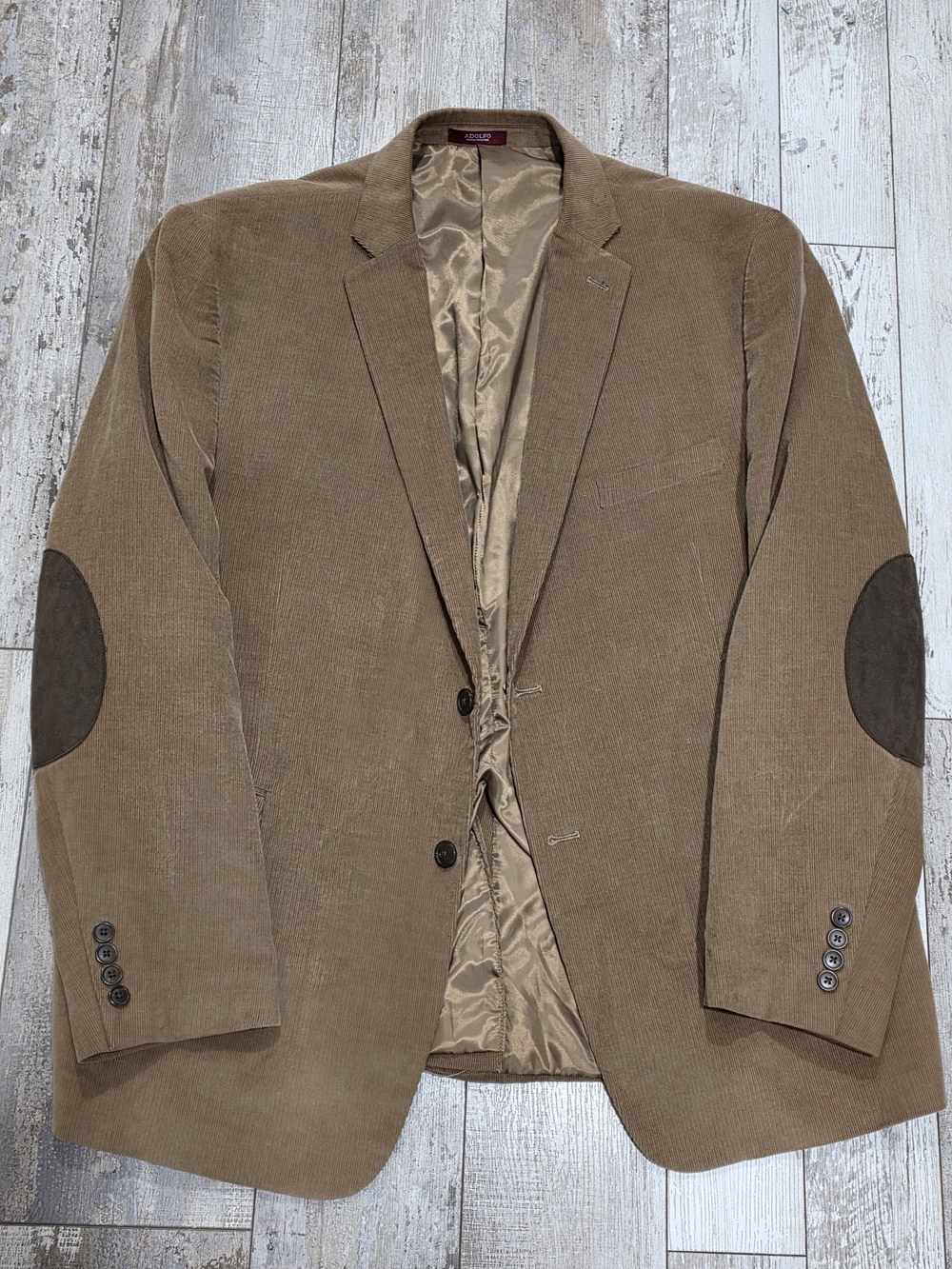 48R Men's Adolfo Corduroy Blazer Elbow Patches 100% Cotton Brown Sport Coat